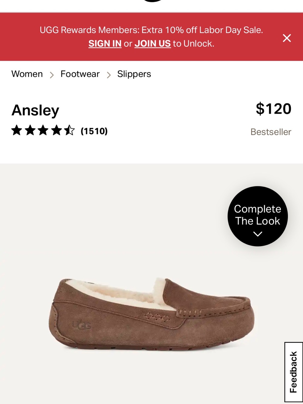 UGG women’s Ansley Suede Moccasin Slippers - espresso Brown